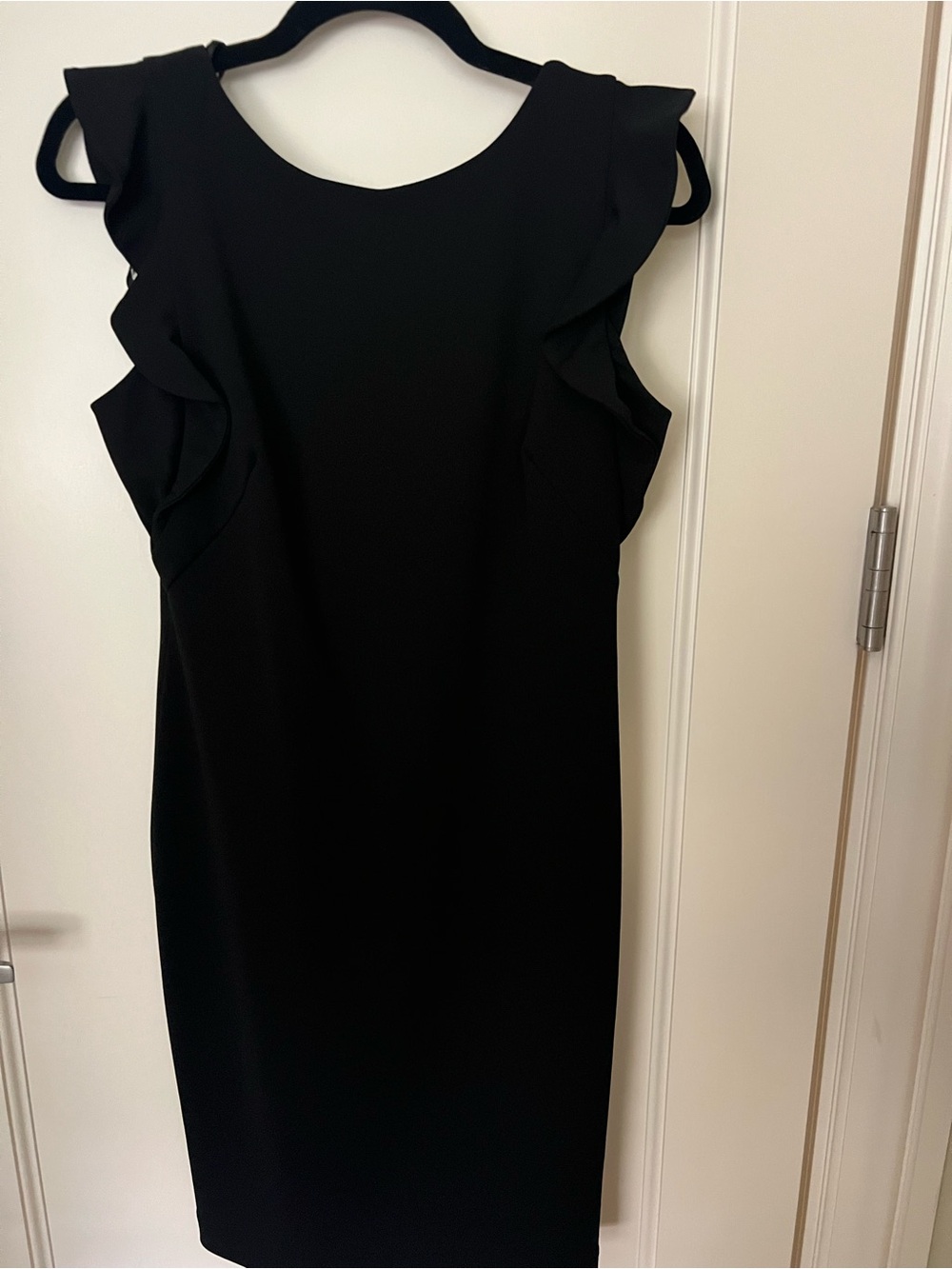 Calvin Klein Black Ruffle Sleeve Midi Sheath Dress